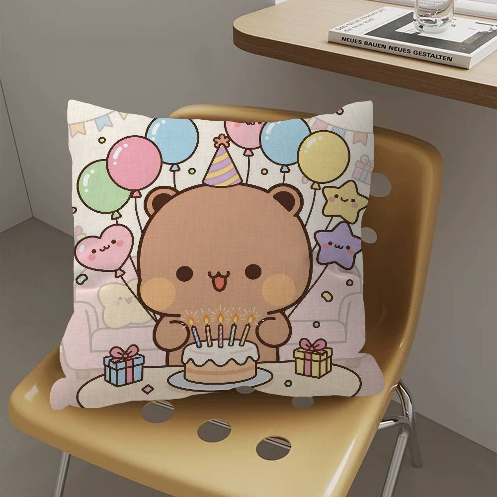 Bear Cartoon Kawaii D-Dudu B-Bubu Maple Design Cushion Cover Happy Autumn Harvest decor Holiday Decorati Pillow Cover