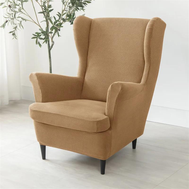 Solid Color Wing Chair Cover Stretch Spandex Armchair Covers Elastic Sofa Slipcovers With Seat Cushion Cover Footstool Covers