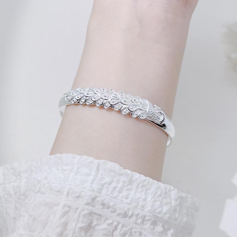 New 925 Silver Elegant Peacock Opening Screen Bracelet Bangles For Women Fashion Party Wedding Accessories Jewelry Gift