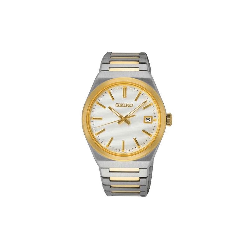 SEIKO waterproof Quartz Steel Strap men s watch white dial SUR558P1 синий