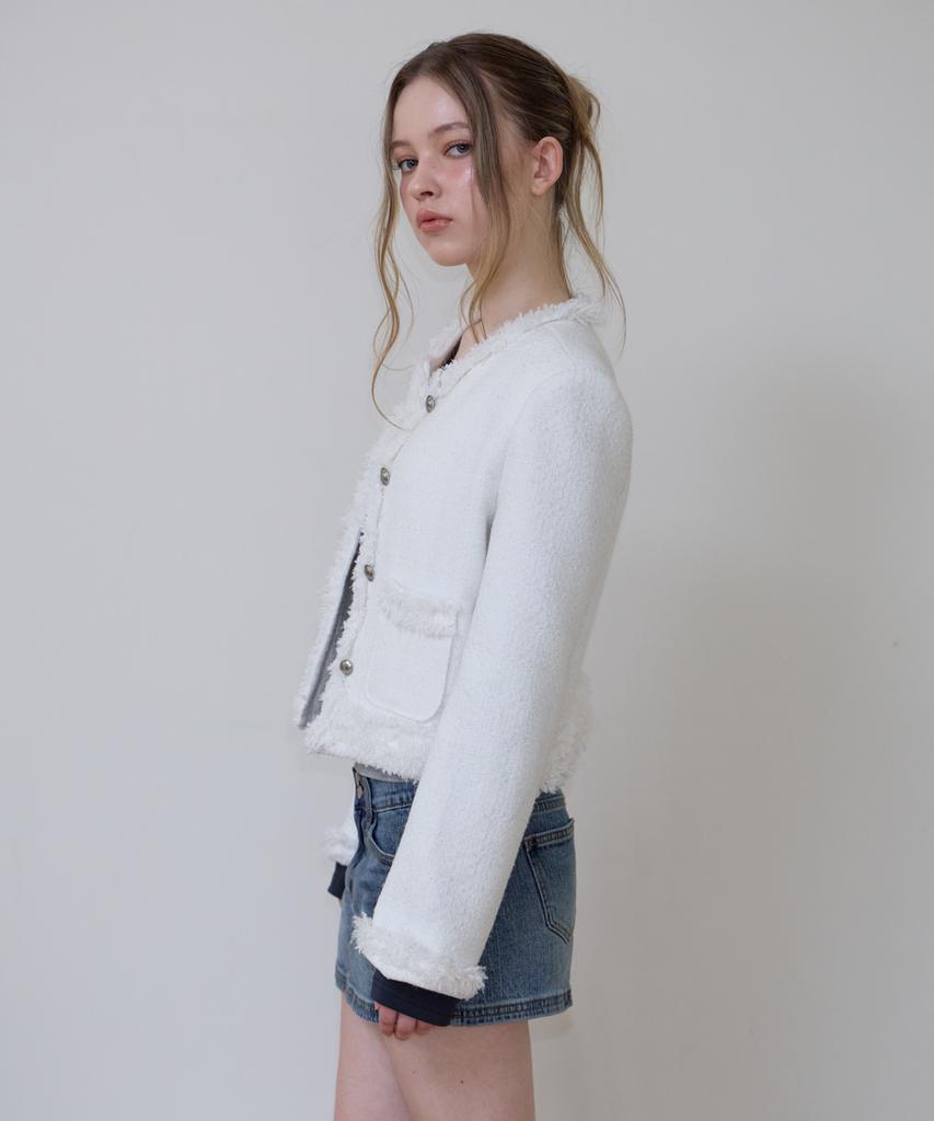 ROSEFRANTZ Soft Fringe Tweed Jacket [Ivory]