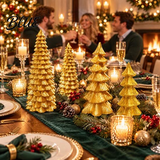 Stylish Entryway Holiday Decor Golden Christmas Tree Ornament for Tabletop Decor Modern Resin Xmas Festive Home Accents Figurine Table Centerpiece