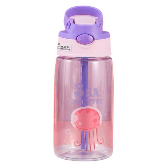 480ml Dětský kelímek s brčkem Průhledný kreslený vzor Přenosný kelímek Sippy Venkovní láhev na vodu Boys Girls