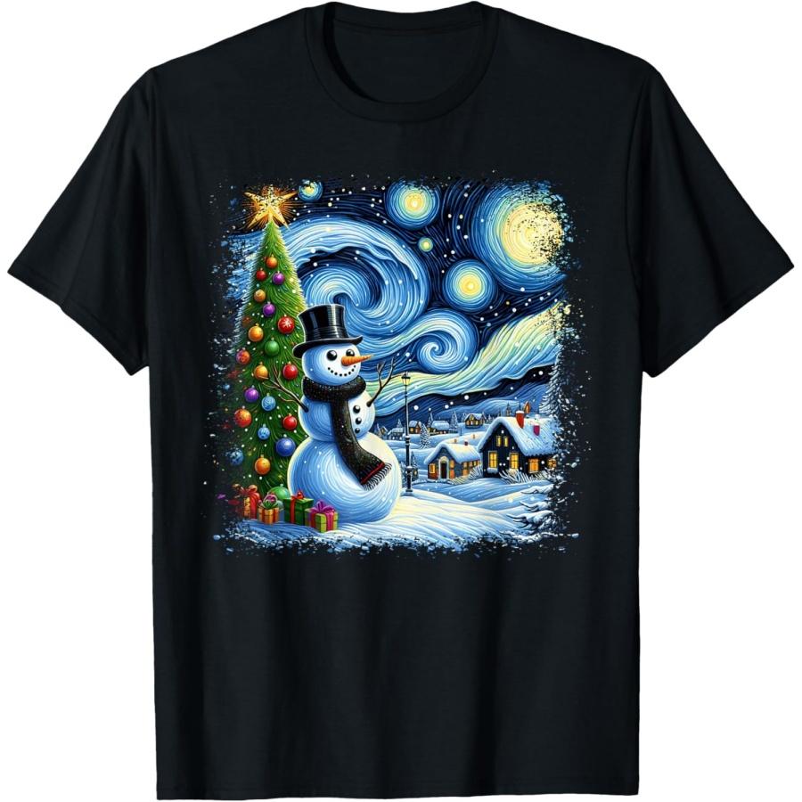 Van Gogh Starry Night Christmas Snowman Snowy Night Xmas T-Shirt XXXXXL чёрный