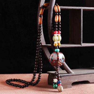 Retro Sweater Chain, Long Simple and Versatile Necklace, Women's Ceramic Pendant, High-end Temperament Accessories