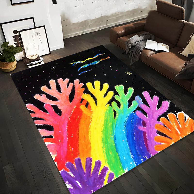 

Rainbow Coral Pattern Carpet, Vibrant Colors Black Night Sky Decor Suitable for use as an anti-slip for living room bedroom sofas 40x60cm( 15x23in )