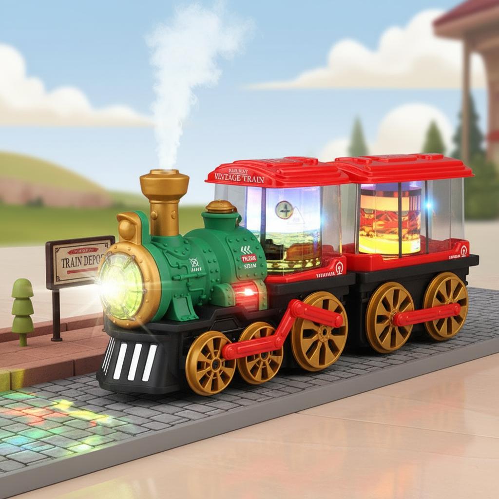 Electric Toy Train For Kids With Light Music And Mist Function Vintage Design 18x9.5x14cm ABS Material