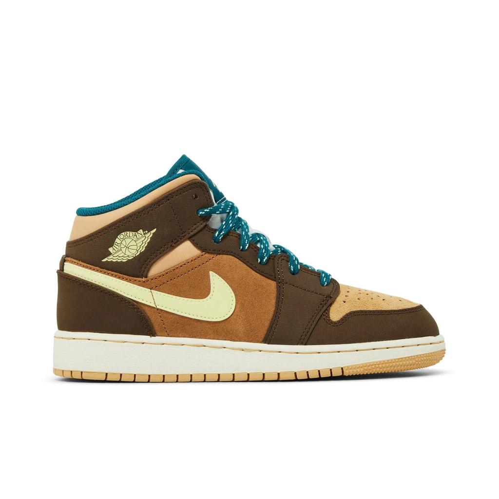 Air Jordan 1 Mid SE Grade School 'Cacao Wow' (Unisex) Cacao Wow / Luminous Green / Ale Brown / Twine / Sail / Geode Teal Kids' Basketball Shoes