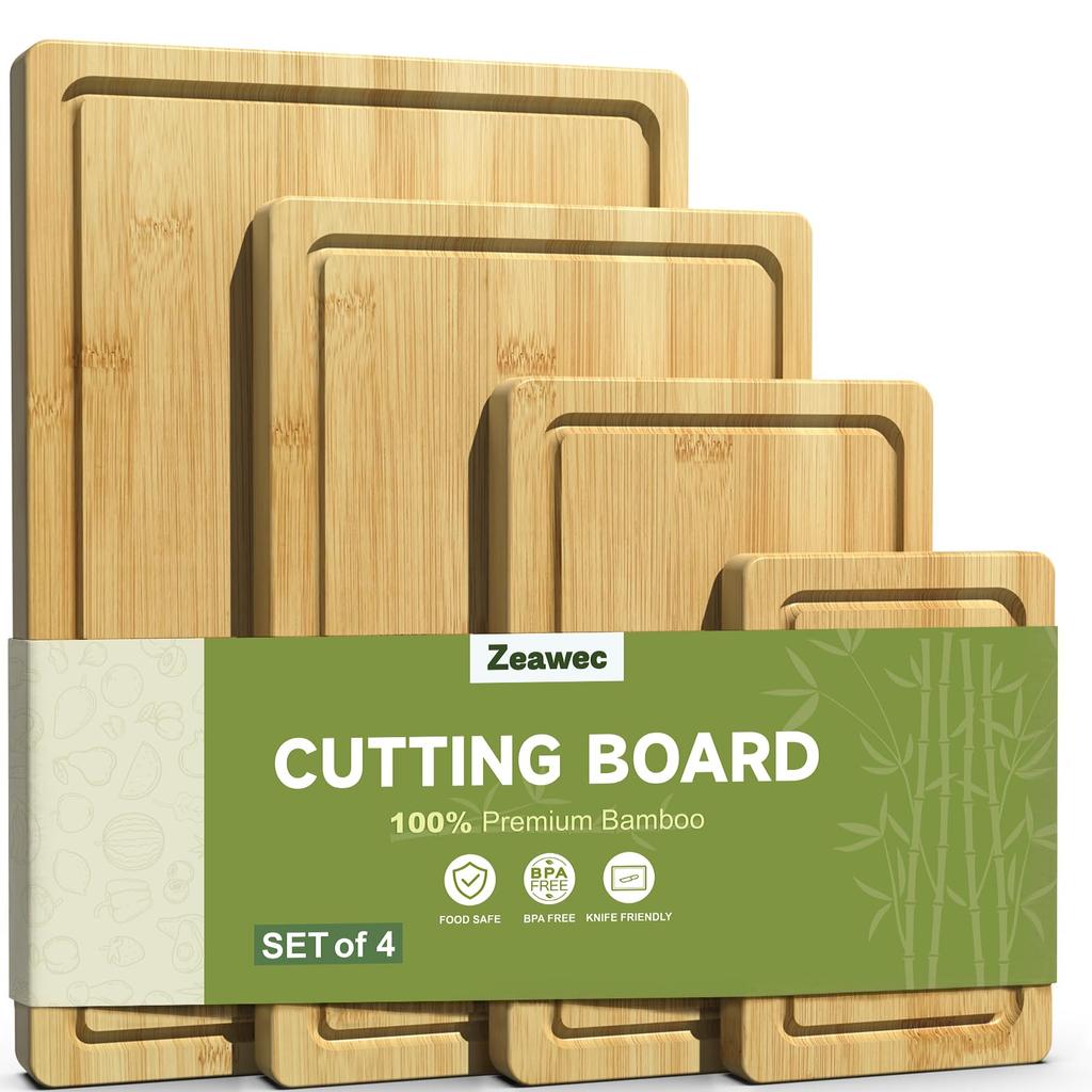 3-Piece Set Bamboo Cutting Board for Kitchen - Crack-Resistant Wood Chopping Boards with Deep Juice Grooves, Pre-Oiled Butcher Block for Meat,