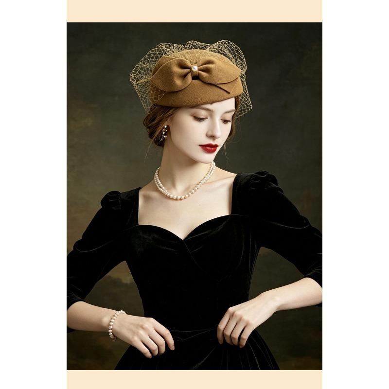 Women S Elegant Bow Mesh Decorative Retro Small Formal Hat For Winter Autumn