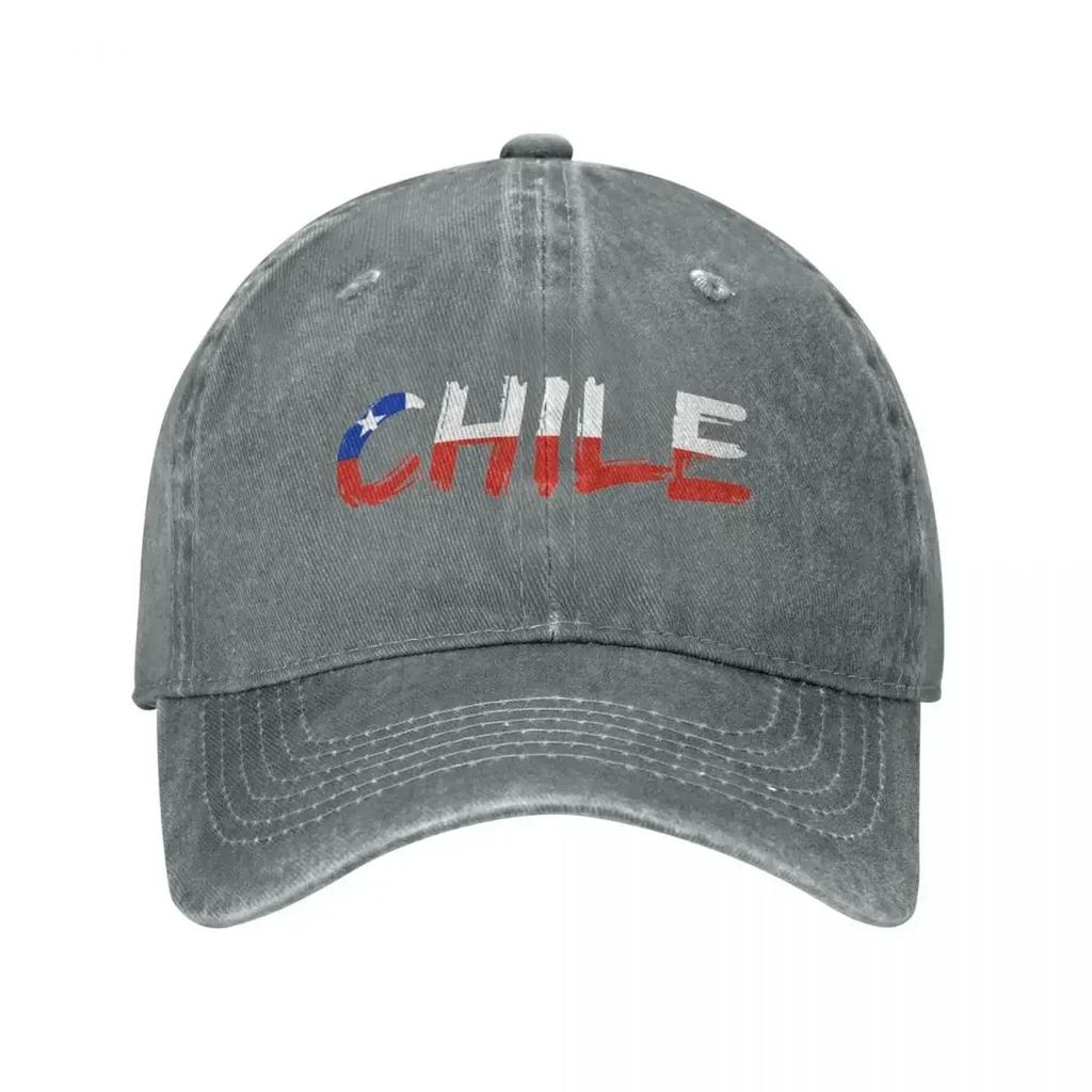 Chile Text Flag Baseball Cap Vintage Distressed Denim Washed Sun Cap Unisex Women Outdoor Workouts Unstructured Soft Caps Hat