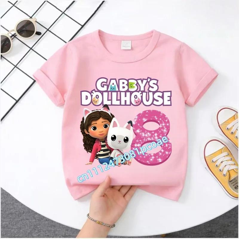 Summer Tshirt Gabby 29 Years Old Childrens Cotton Shortsleeved Sports Shirt for Girls Casual Top with Digital Cartoon Print