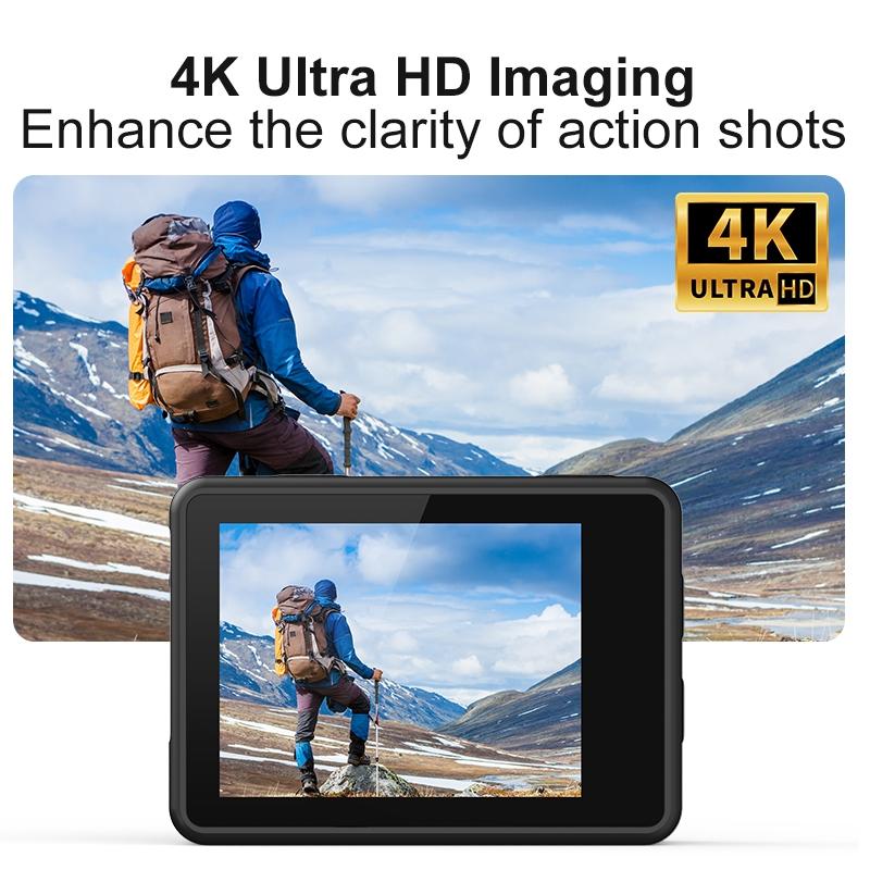 4K Ultra HD Action Camera with WiFi 30M Waterproof Sport Camera 2.0" Screen 900mAh Battery for Outdoor Cycling Diving Vlog