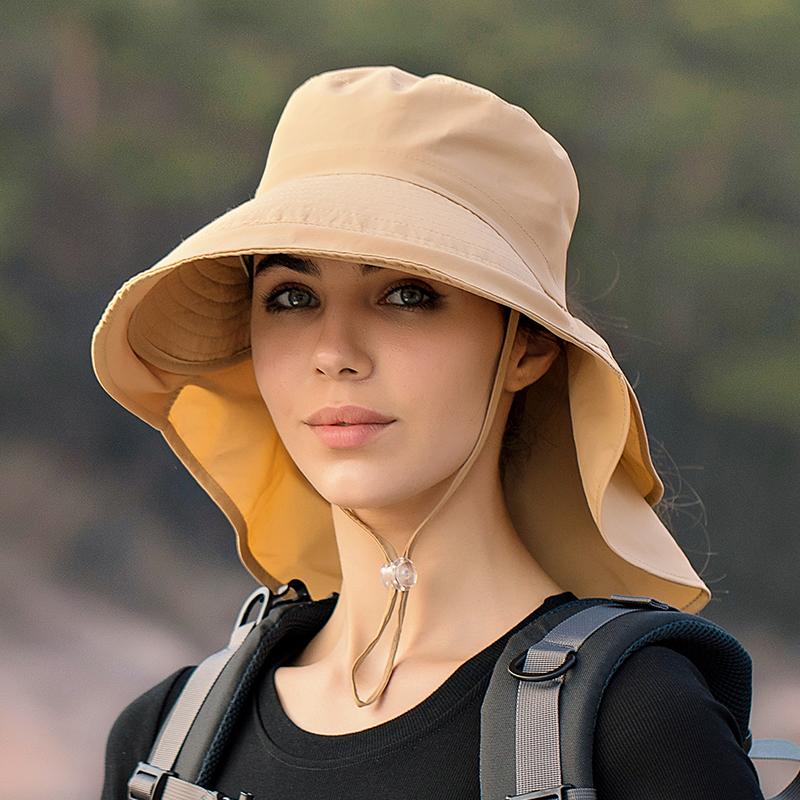 Women Wide Large Brim Sun Hat Bucket Hat Summer Outdoor Activity Fishing Hiking UV Anti Neck Protection Shawl Visor Cap Ladies Hat Bonnet