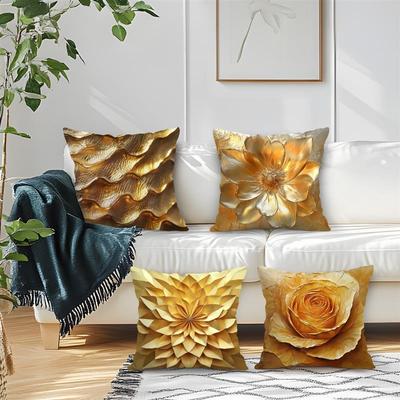 Golden Flowers Cushions Pillowcase Printed Polyester 45X45Cm Throw Pillow Cover Decorative Sofa Bed Cushions Pillowslip Decor