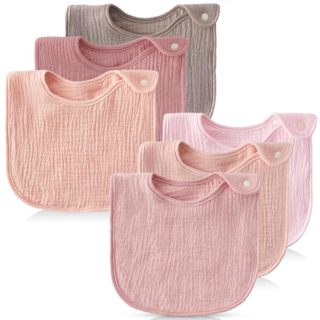 GoUseGo Baby Set of Solid Gauze Baby Bibs for Boys and Newborn Cotton Bibs In Natural and Muted Perfect for Baby Shower Gifts Bibs, 6, Girls, Colors,