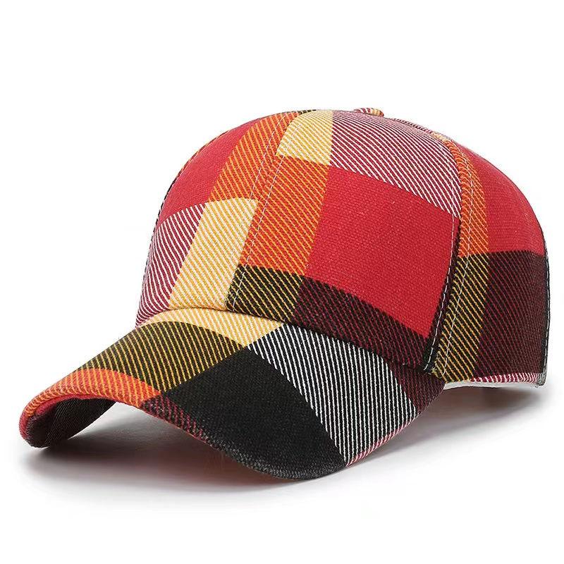 

Cotton Colorful Grid Design Vintage Dad Hat - Sun Protection Baseball Cap for Outdoor Sports Color Block Baseball Caps Adjustable(52-60cm) красный