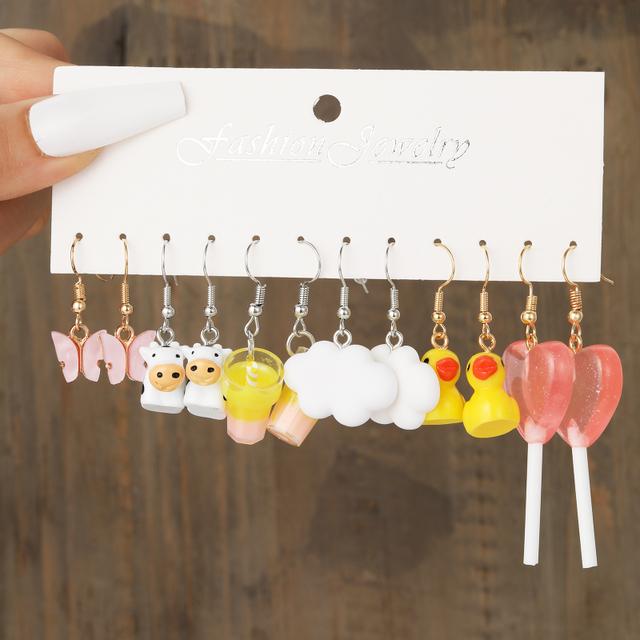 Cartoon Duck Frog Dangle Earrings Set Cute Animal Butterfly Heart Mushroom Drop Earrings for Women Girls Trendy Jewelry Gifts