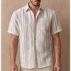 Summer Polo-neck Vintage Striped Printing Cardigan Shirt Male Short Sleeve Casual Fashion All-match Top Men