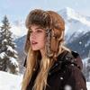 Unisex Warm Bomber Hats Windproof Imitation Faux Fur Trapper Hat Faux Fur Earflap Winter