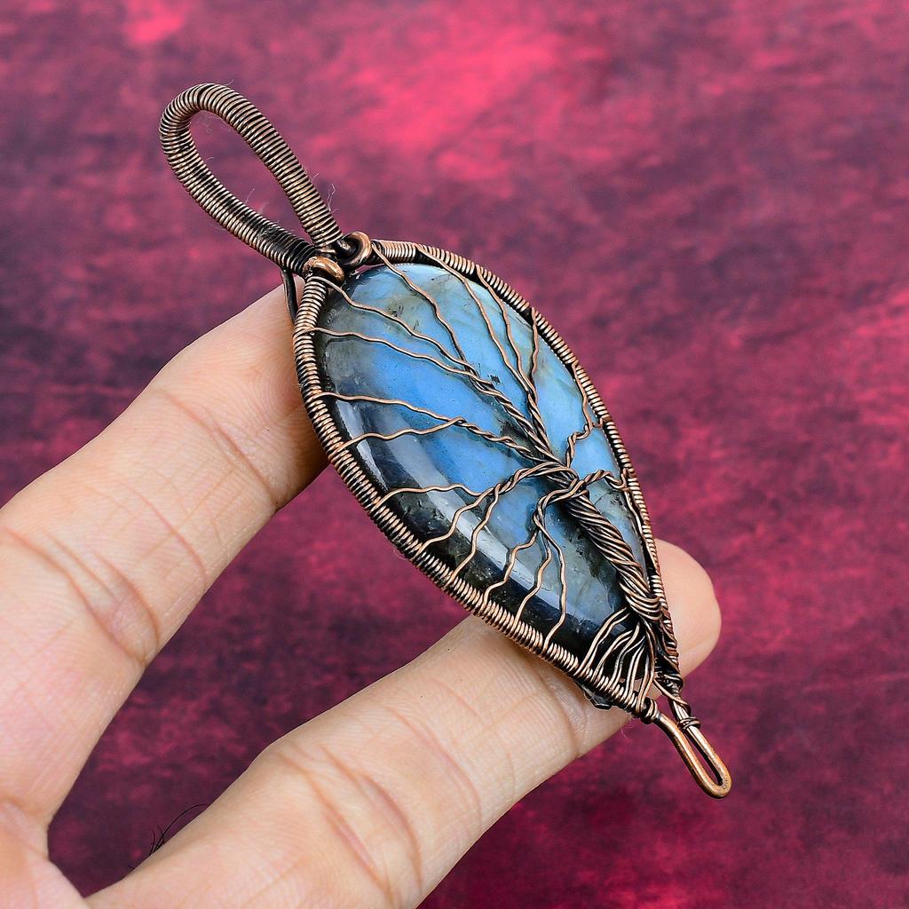 Tree Of Life Labradorite Pendant Copper Wire Wrapped Jewelry Gemstone Pendant