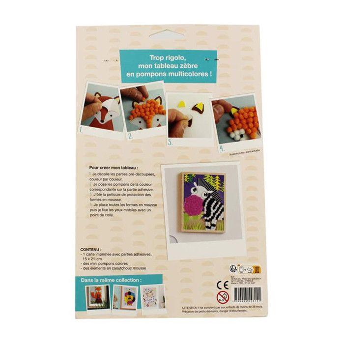 Tableau en pompons - CTOP - Zèbre - Multicolore - 15 x 21 cm - Activité ludique