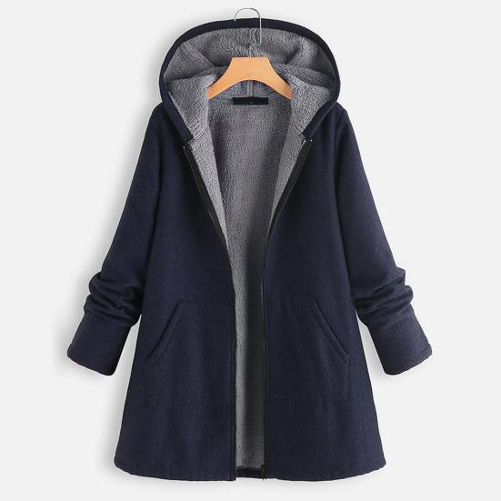 Women Hoodie Plus Size All Match Autumn Winter Solid Color Warm Coat Streetwear