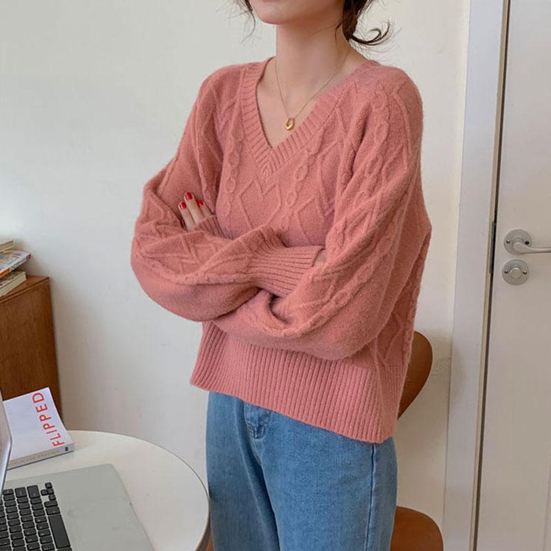 Sweater Women Loose College Style Autumn V-neck Ins Blouse Short Coat Sweater Long-sleeved Women's Clothing