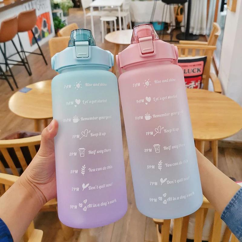 2000ml Leakproof Water Bottle Stay Hydrated Motivational Sport Bottle with Time Marker for Fitness Outdoor Office Indoor