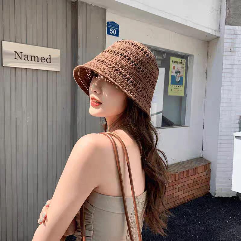 

Женская японская вязаная шапка-бини на весну/лето 2025 - Дышащая, универсальная, солнцезащитная шляпа-ведро