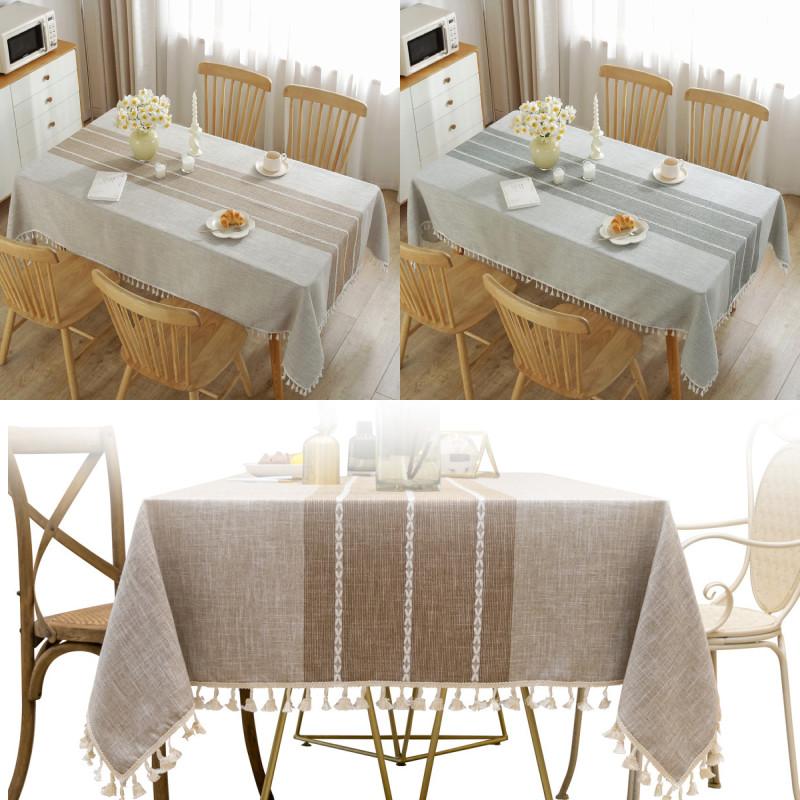 Elegant Ins Style Tablecloth In Striped Grey And Brown For Modern Dining Decor