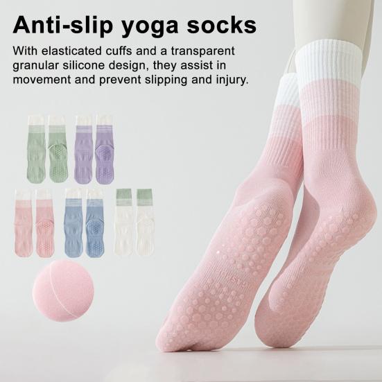 1 Pair Yoga Socks with Non-slip Gripper Breathable Moisture-Wicking Ballet Dance Fitness Pilates Athletic Gym Sports Mid-calf Cotton Socks