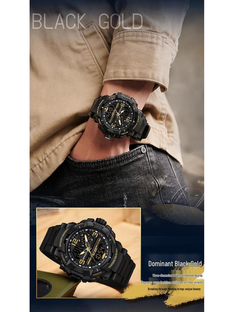 Sanda Çok Fonksiyonlu Kronograf Su Geçirmez Spor Saati Gençler için Çift Ekranlı