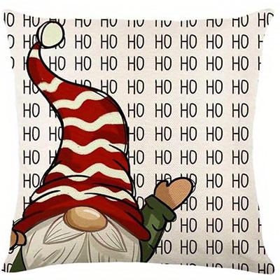 Short Plush Material Pillowcasehome Decor Festive Christmas Gnome And Reindeer Prints Pattern Cushion Cover Suitable For Sofa Be
