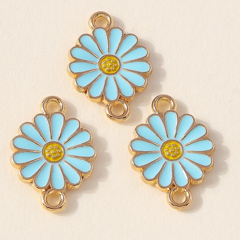 Leslie 10 Stück Bunte Doppel Loch Gänseblümchen Anhänger Für Schmuckherstellung Armband Halskette DIY Schlüsselanhänger Anhänger