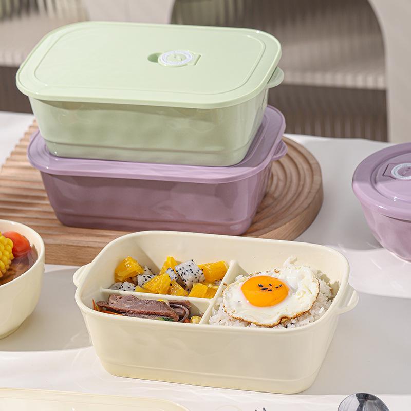 Ceramic Divided Lunch Box with Lid – Microwave Safe Bento Box for Students and Office Workers