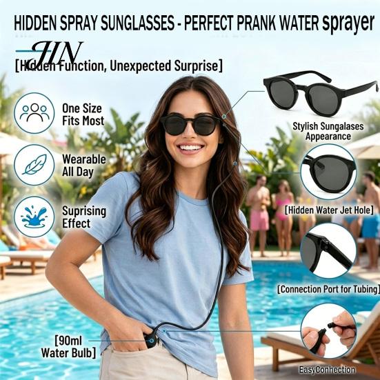 Dark Lens Disguise Glasses Prank Water Glasses, Novelty Squirting Sunglasses, Round Sunglasses with Hidden Spray, Fun Toy for Parties Spray