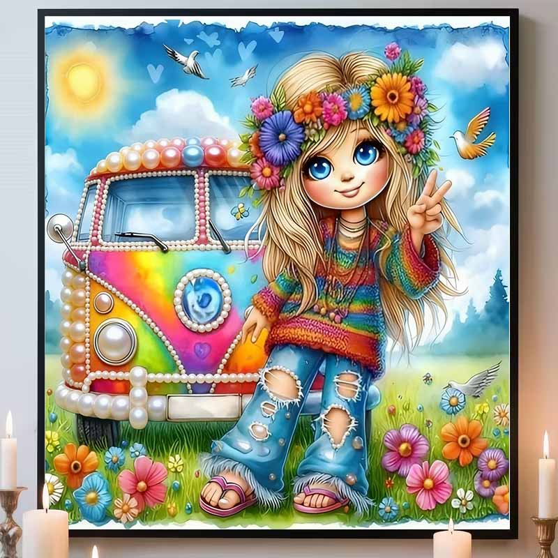 Lovely Girl Full 5D DIY Pearl Gem Art Diamond Painting Kits for Adults/Beginners Gift Idea Home Decor 11.81x11.81in