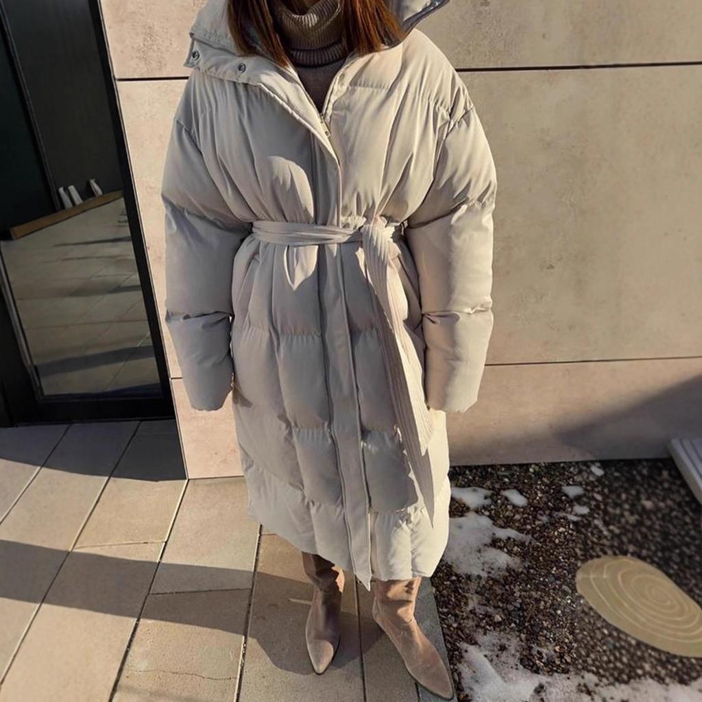 Winter Warm Coat for Women Windproof Hooded Long Jacket With Pockets Women's Full Zip Padded Coats Casual Warm Quilted Thick Jackets Outwear