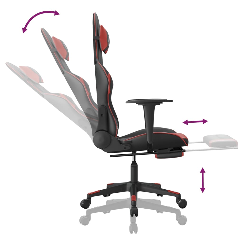 Vidaxl Gaming Chair with Footrest, Black and Wine, Faux Leather
