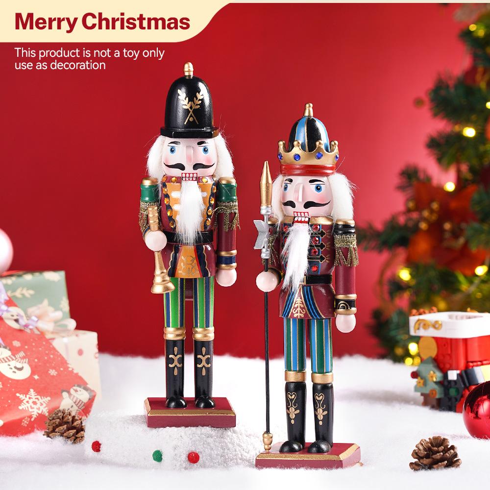 

2PCS Wooden Christmas Decorations Nutcracker 30CM Traditional Painted Nutcracker, Collectible Christmas Party for Home Fireplace