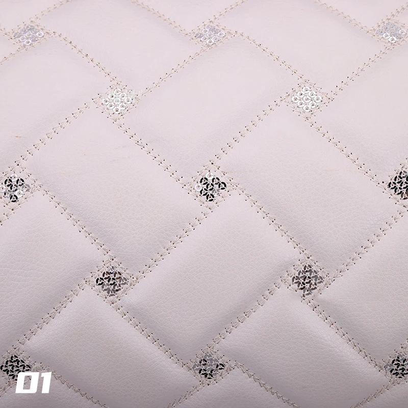 6mm Thick Sponge Quilted Faux Leather Fabric Embroidered Car Interior Material Embroidered Car Upholstery Trim Fabric 100x135cm