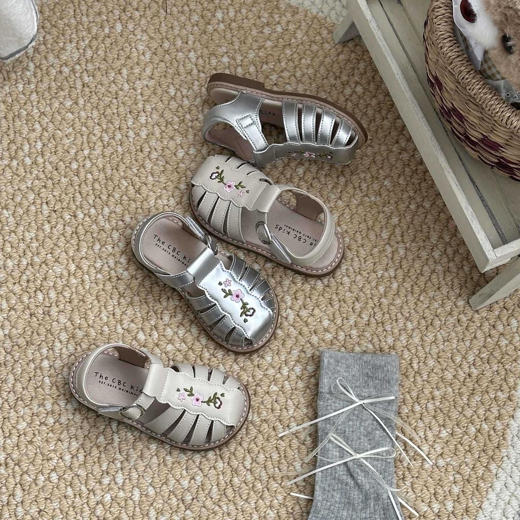 XSHX "French Embroidery" Girls Vintage Sandals Medieval Korean Roman Sandals Breathable Rubber Sole Woven