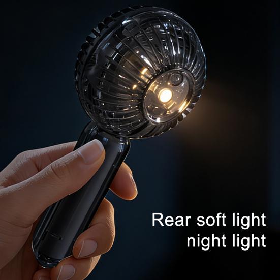 Portable Handheld Fan with LED Light USB Rechargeable Mini Fan with Hook 3 Speeds Brushless Motor Quiet Summer Gadget for Travel Office Outdoor