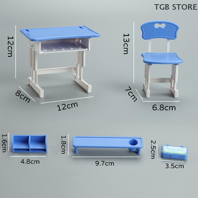 1Set 1/12 Mini Desk Chair Model Set Dollhouse School Supplies Simulation Dollhouse Decoration Micro Scene Construction Props