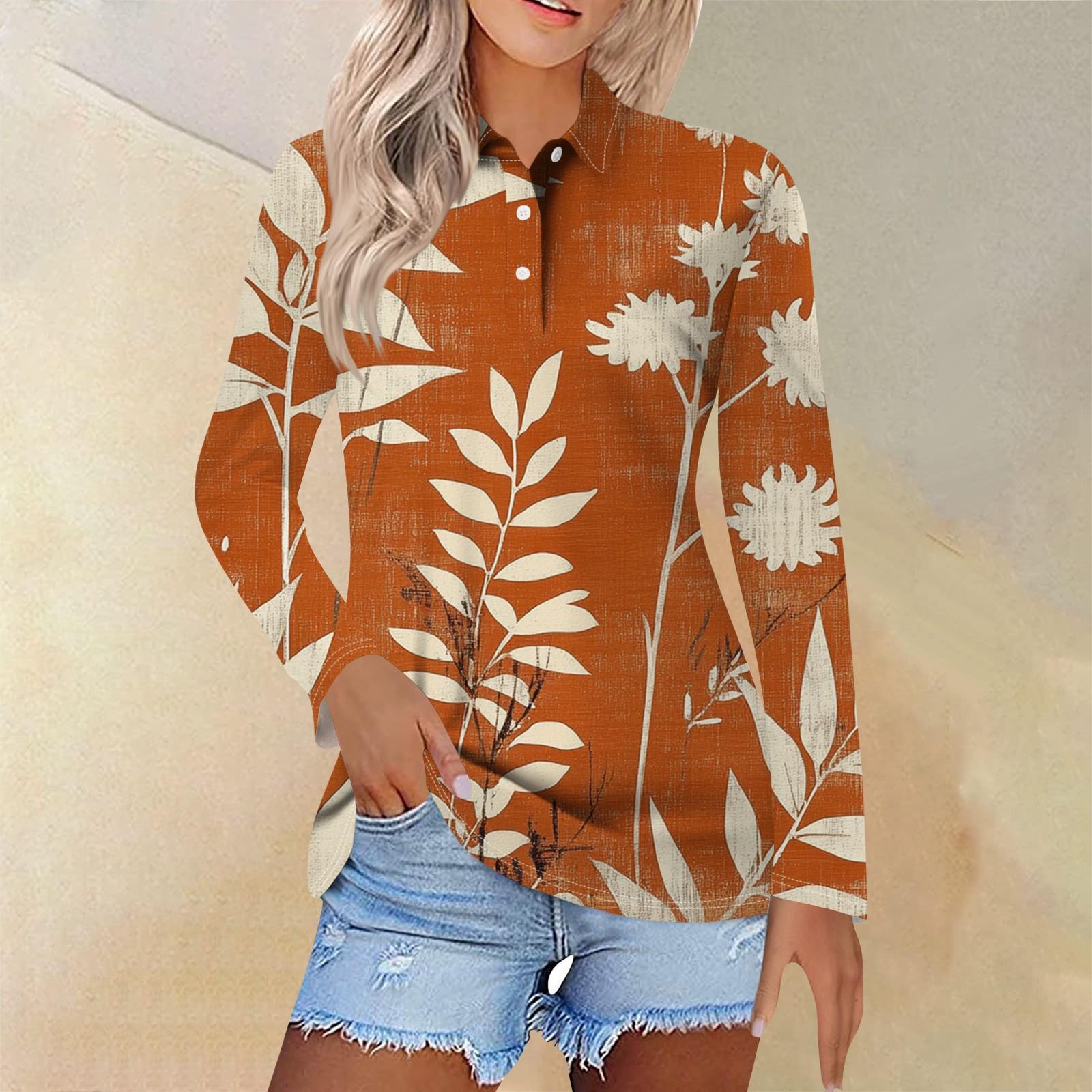 

Женская модная повседневная рубашка с отворотом и длинным рукавом с принтом, женские топы на пуговицах M оранжевый