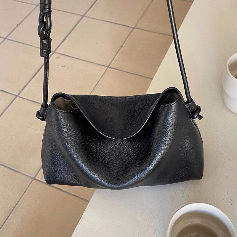 

Сумка-подушка из натуральной кожи, сумка подмышку, мягкая кожа для женщин, универсальная сумка на одно плечо через плечо чёрный