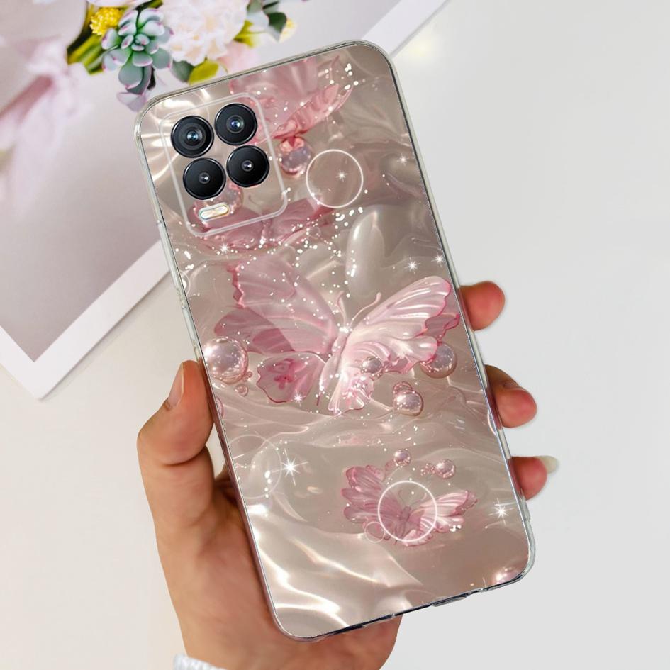 For Realme 8 Pro Case Fashion Flower Love Heart Soft Silicone Clear Cover For Realme 8 5G RMX3241 Funda on Realme8 RMX3085 Coque