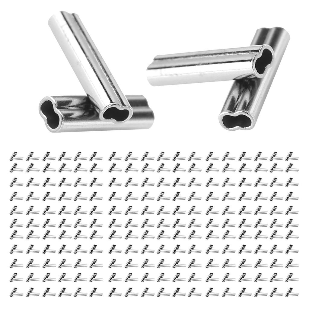 200pcs Fishing Double Crimp Sleeves Kit Crack Proof Copper Crimping Loop Sleeves Tube Connector
