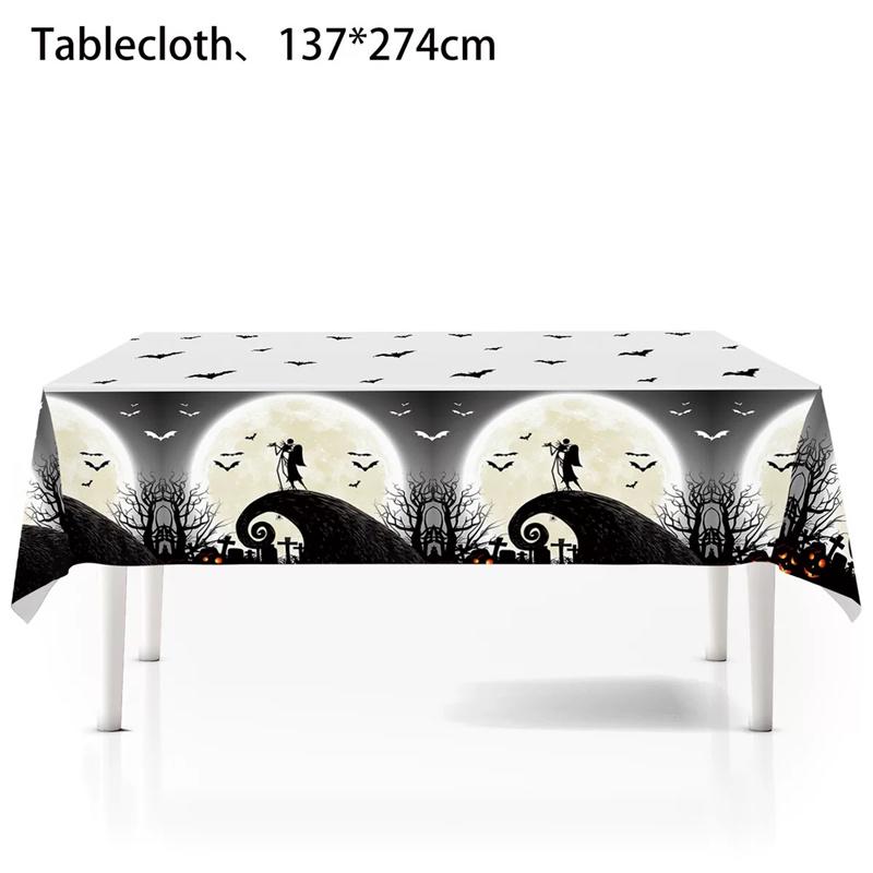 Halloweenský ubrus Fright Night: Design Hrad Dýňového Ducha, Jednorázový PE Materiál